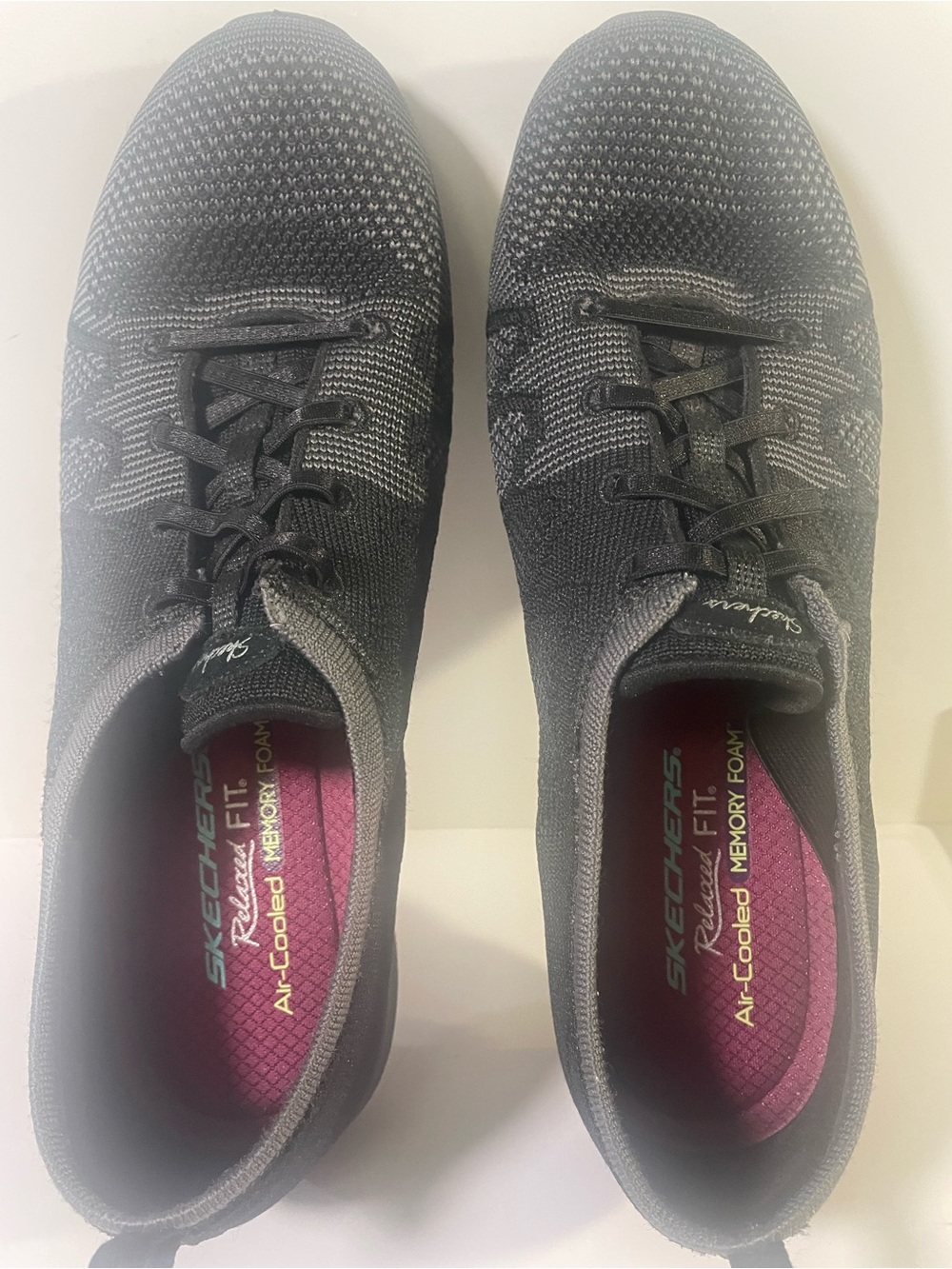 Skechers Women's black Knit Lace-Up Slip-On Sneakers with Pink Insole